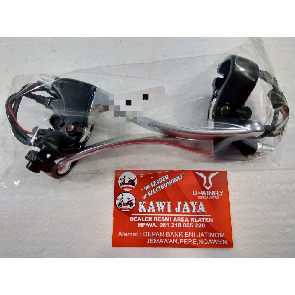 Handle Brake Rem Sepeda Listrik U-Winfly Type Butterfly Original Ada Lubang Spion