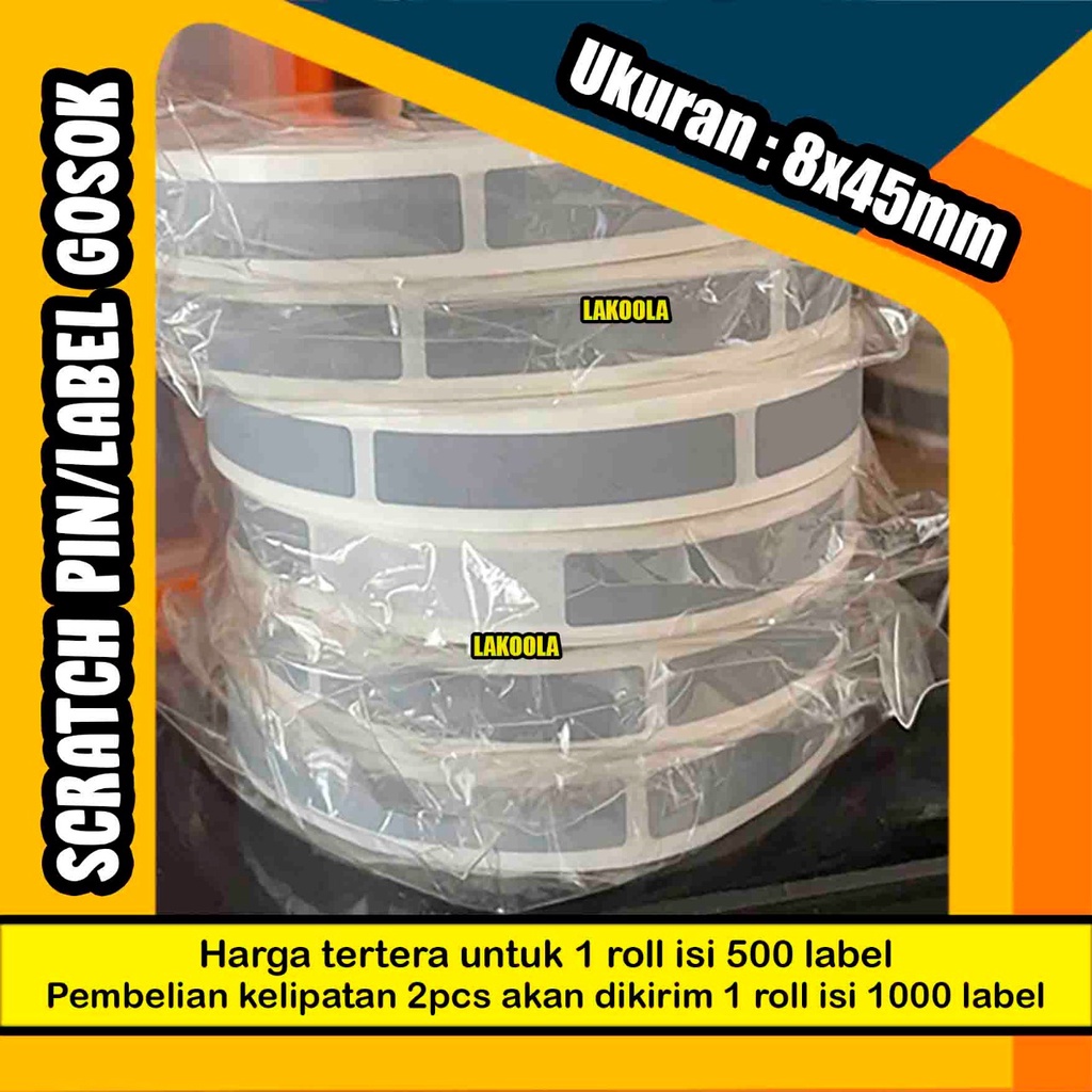 

1000 pcs 8x45 mm Scratch Pin label gosok Sticker Gosok 8x45 mm