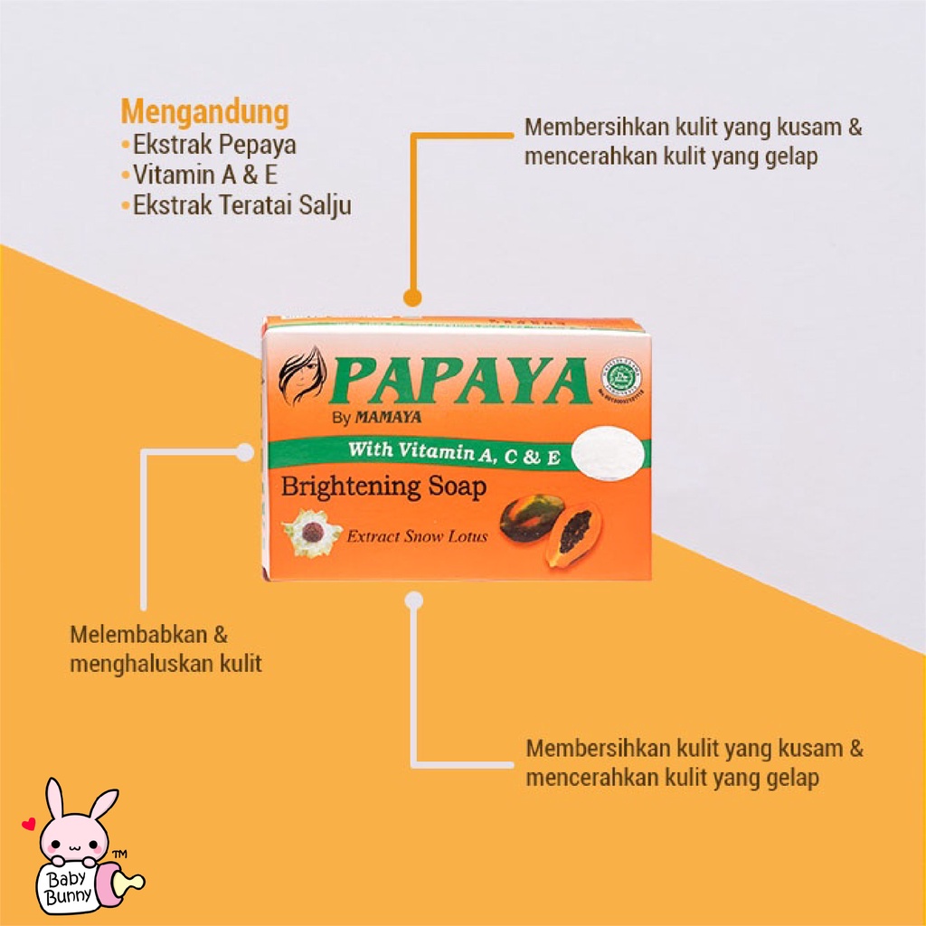 ❤ BELIA ❤ MAMAYA Sabun Papaya (✔️BPOM) Sabun Pepaya 70g | Temulawak 85g | Cucumber 85g | Rice 60g