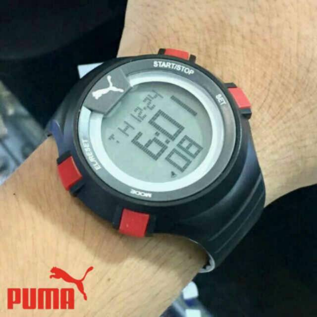 Jam Tangan Unisex Puma digital hitam list merah