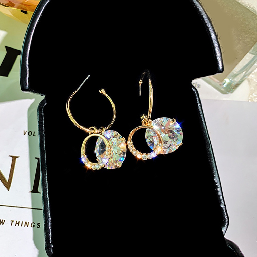 Hu Hu Hu Hu Hu Alat Bantu Pasang Kacamata♡ Anting Bulat Gantung Wanita Desain Geometri Hias Berlian Imitasi Elegan Untuk Hadiah