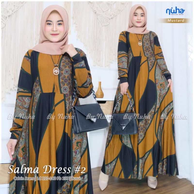 GAMIS WANITA TERBARU JUMBO XXXL BUSUI SALMA DRESS 2 BY NUHA CALVIN JEANS HQ ORI MAXI PREMIUM BAHAN A