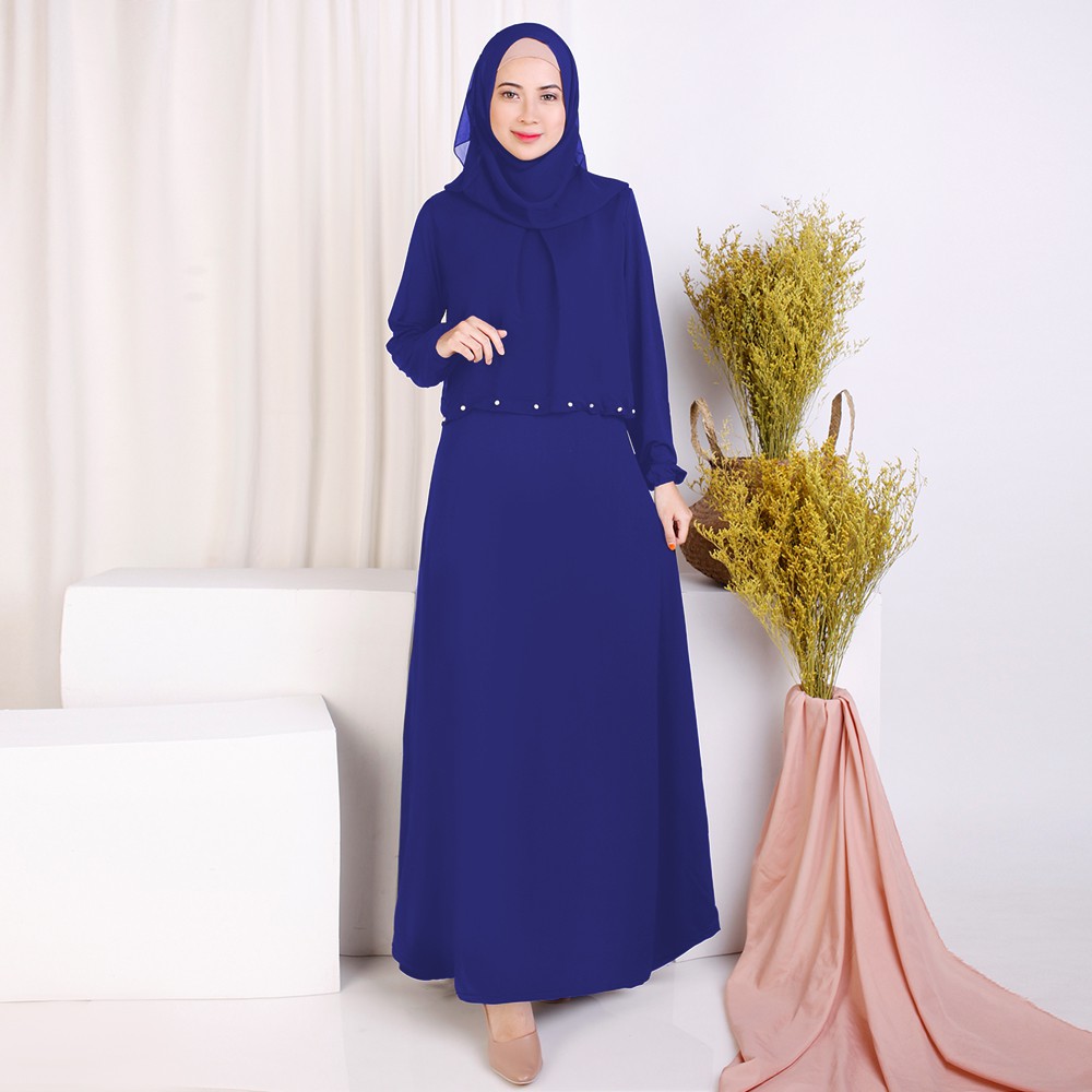 Long Dress Gamis Syahri lengan Panjang Kombinasi Sifon mote - XSHOP Gamis Sifon mote