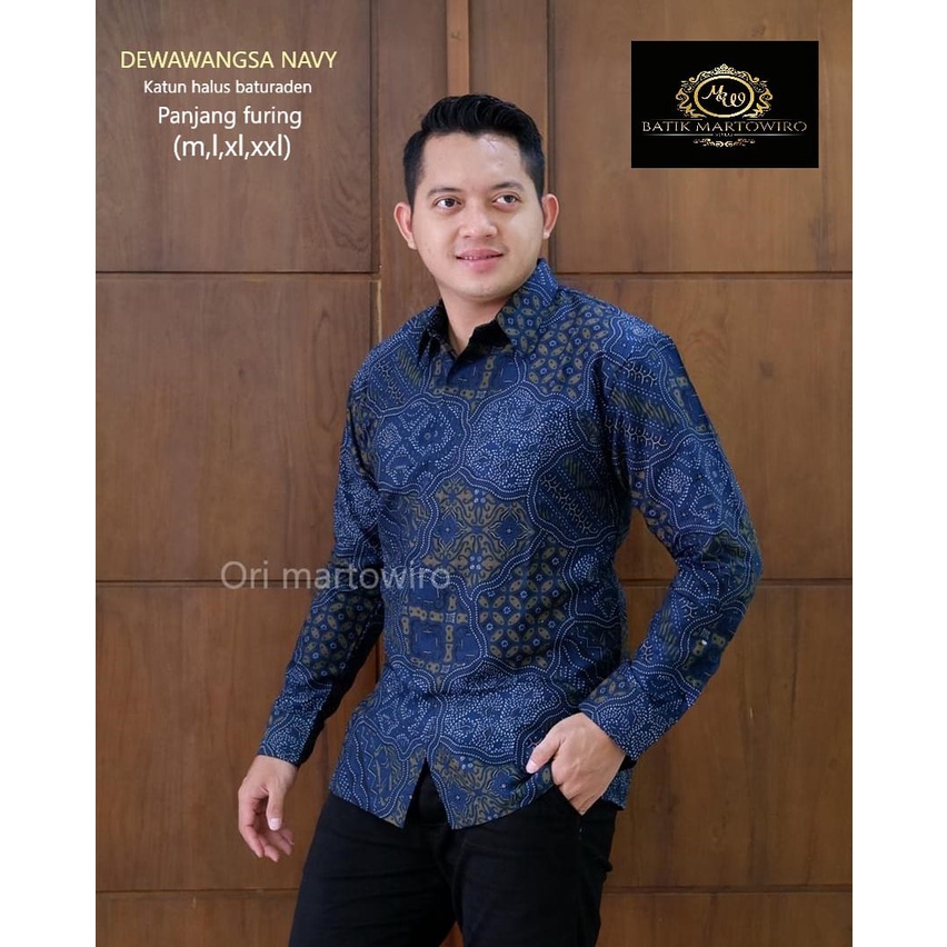 DEWAWANGSA Dewa Wangsa NAVY Atasan Kemeja Batik Pria PREMIUM Lengan Panjang Katun Halus FULL FURING BATIK  Batik Asli Solo Premium Quality