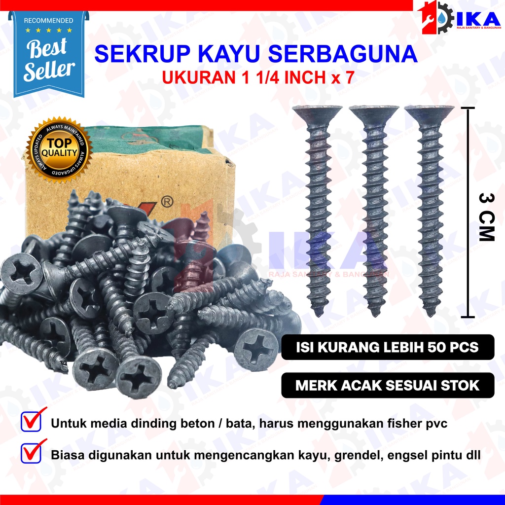 SKRUP KAYU 11/4&quot; X 7 (+) PLUS PANJANG 3CM / (HARGA 1 KOTAK - TIDAK DIECER) TERMURAH