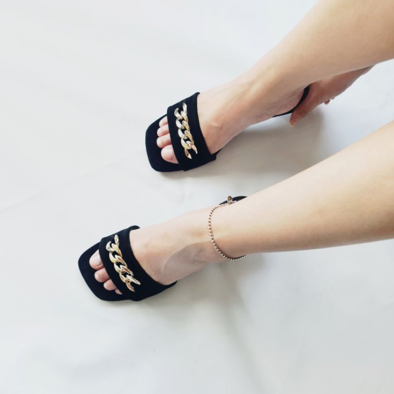 (inc.box) 2023 Gold Chain Blacksuede 3cm heels CH-01 -Local handmade