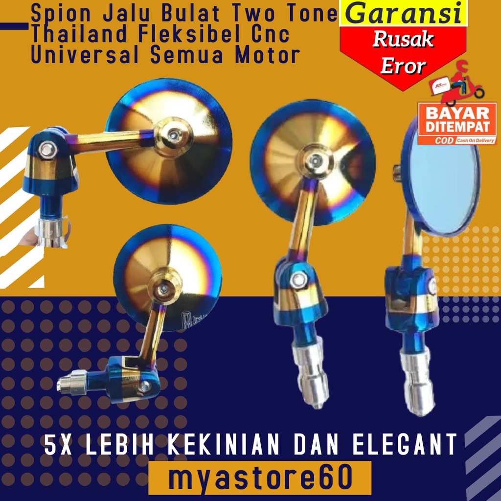 Spion Sepion Jalu Bulat Two Tone 2Tone Thailand Fleksibel Cnc Spion Rainbow Pelangi Twotone 2 Tone Universal Semua Motor