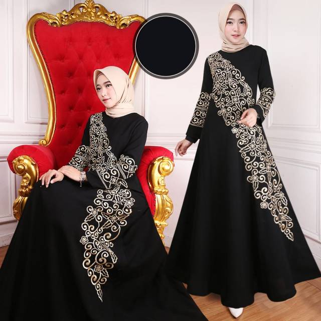 Abaya Bordir ZAHIRA Bahan Saudi Jetblack Syar'i / Abaya Hitam Arabian Style INDO ABAYA