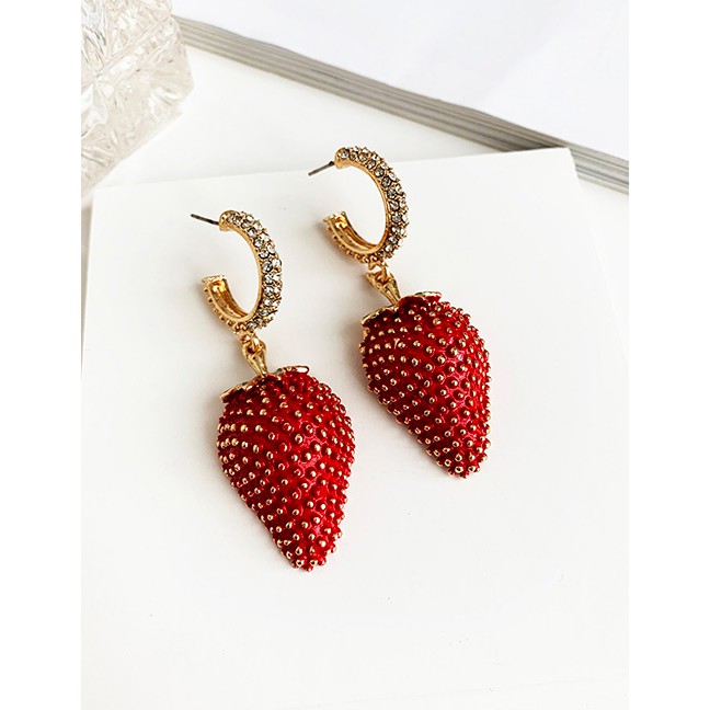 LRC Anting Tusuk Fashion Red Alloy Studded Strawberry Stud Earrings F82347