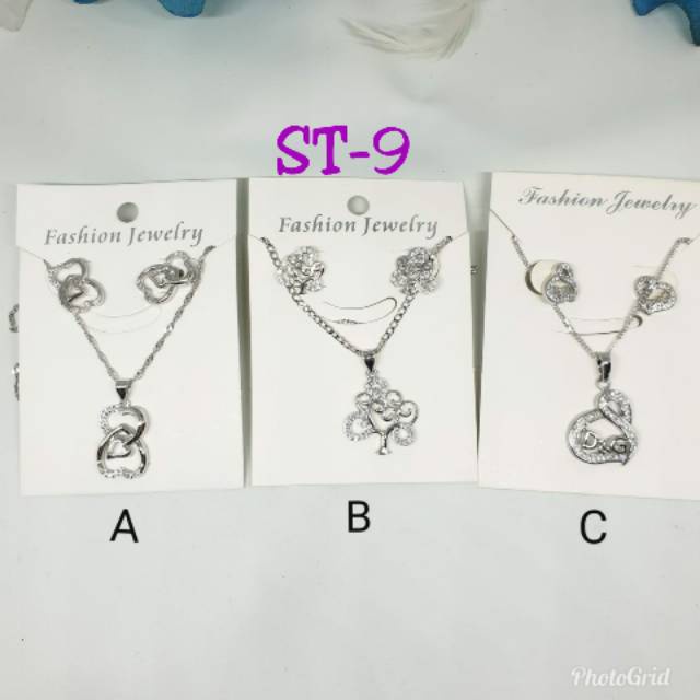 Kalung set ST-9+giwang xuping lapis emas putih