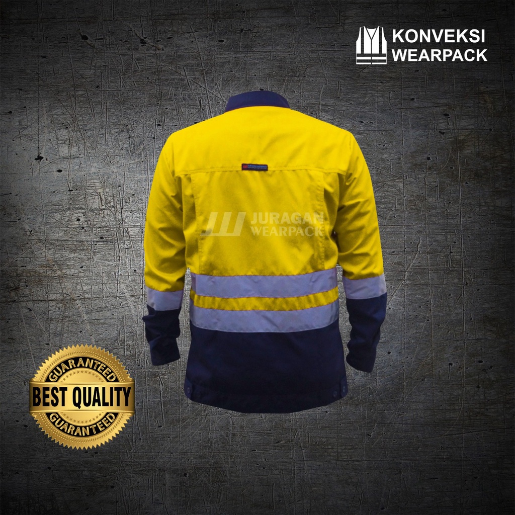 Wearpack Atasan Kerja Warna Kuning Lengan Panjang Kombinasi Biru Navy