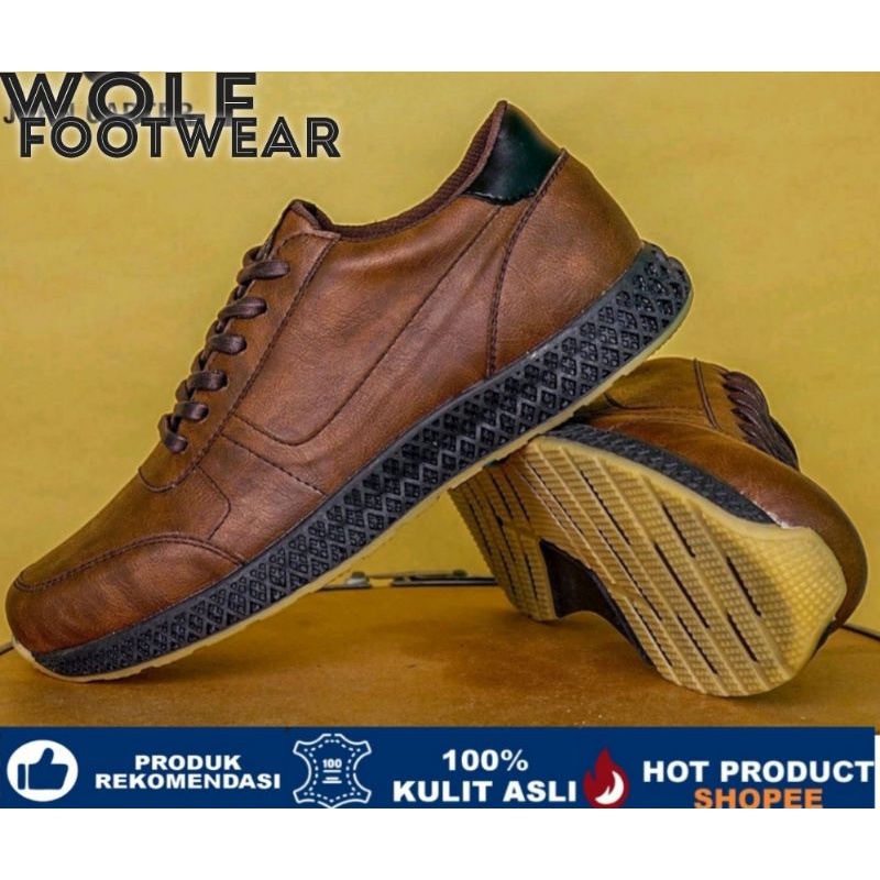 TERBARU 100% KULIT ASLI SNEAKERS PRIA KASUAL SPORTY JOHN CARTER JELLAL BROWN ORIGINAL CH2