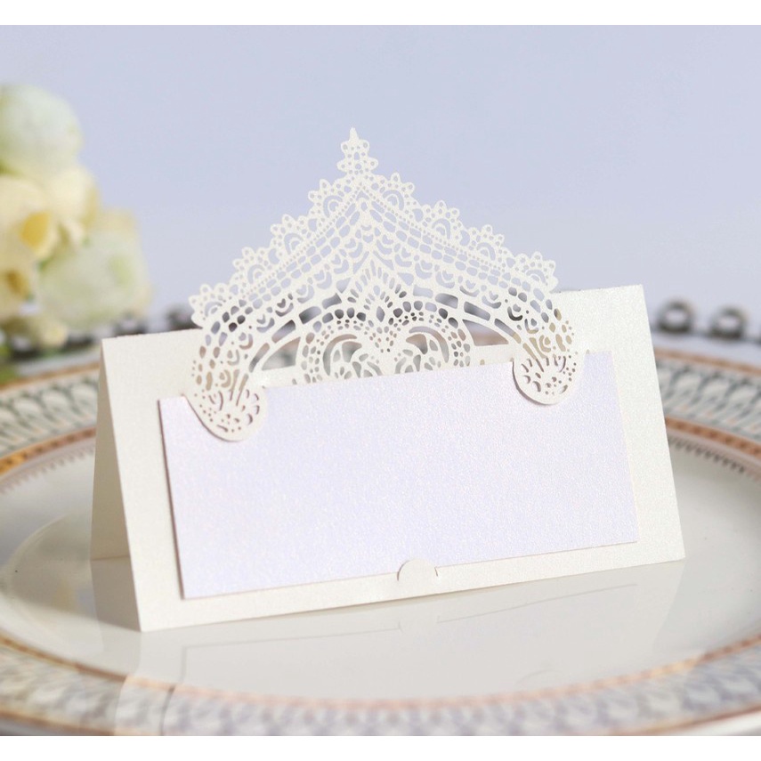 50pcs 3D Laser Cut Lace Name Place Card Wedding Birthday Party Table Decals