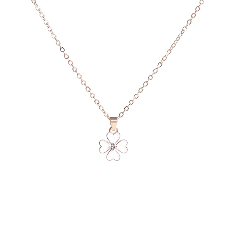 Kalung Rantai Klavikula Desain Bunga Clover Gaya Retro Korea Untuk Wanita