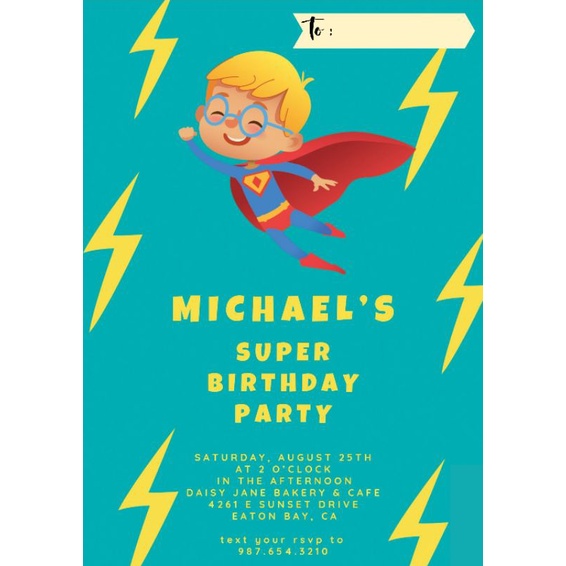 Paket Undangan ultah anak laki-laki/ perempuan Super Hero/ undangan bayi / ultah anak/ brithday card