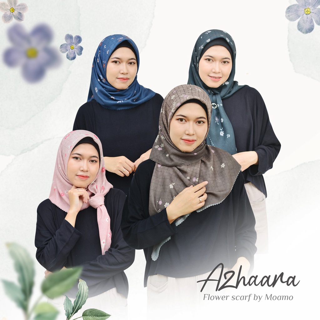 Hijab Azhaara Flower | Jilbab Segi Empat | Kerudung Motif