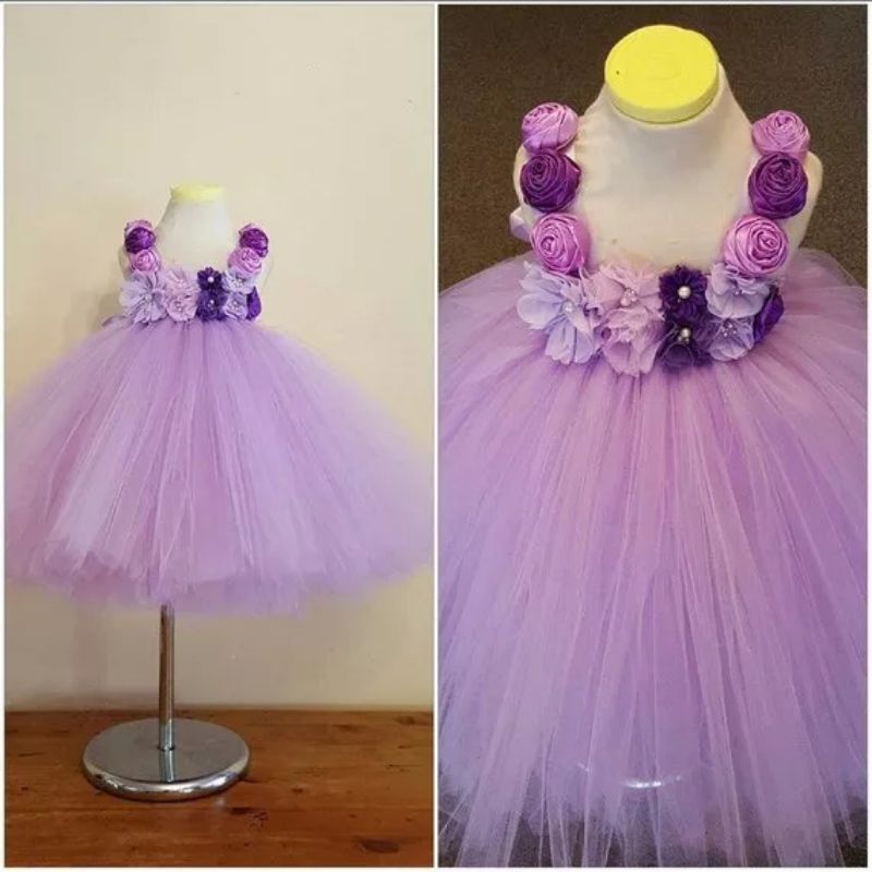 gaun lavender aziza flower dress bayi neychan