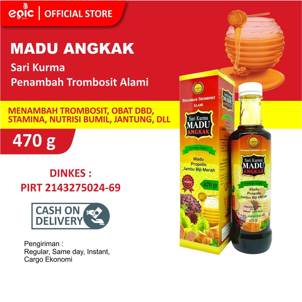 

Epicpicks Sari Kurma Madu Angkak Plus Propolis Penambah Trombosit Alami 470 gr