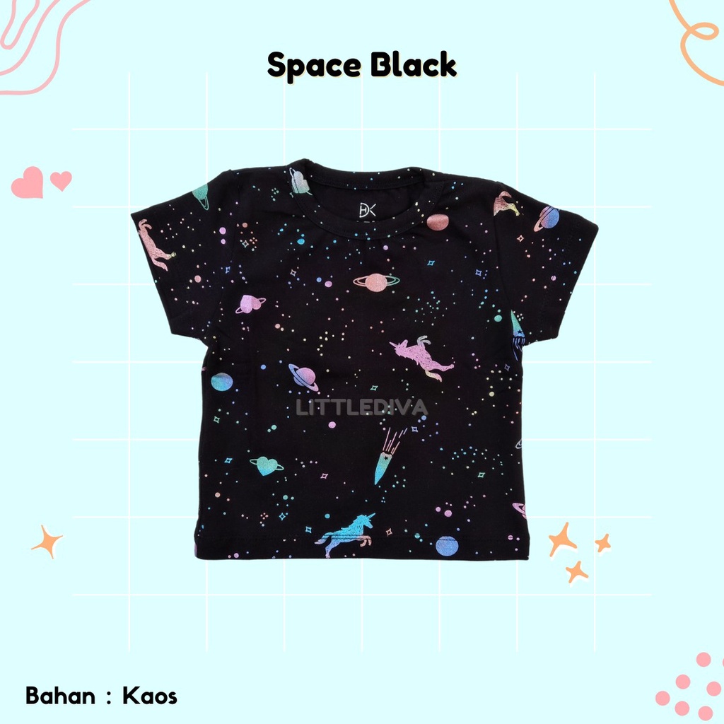 SPACE BLACK Kaos Oblong Anak Motif size S M L 1 3 5 tahun Boy girl