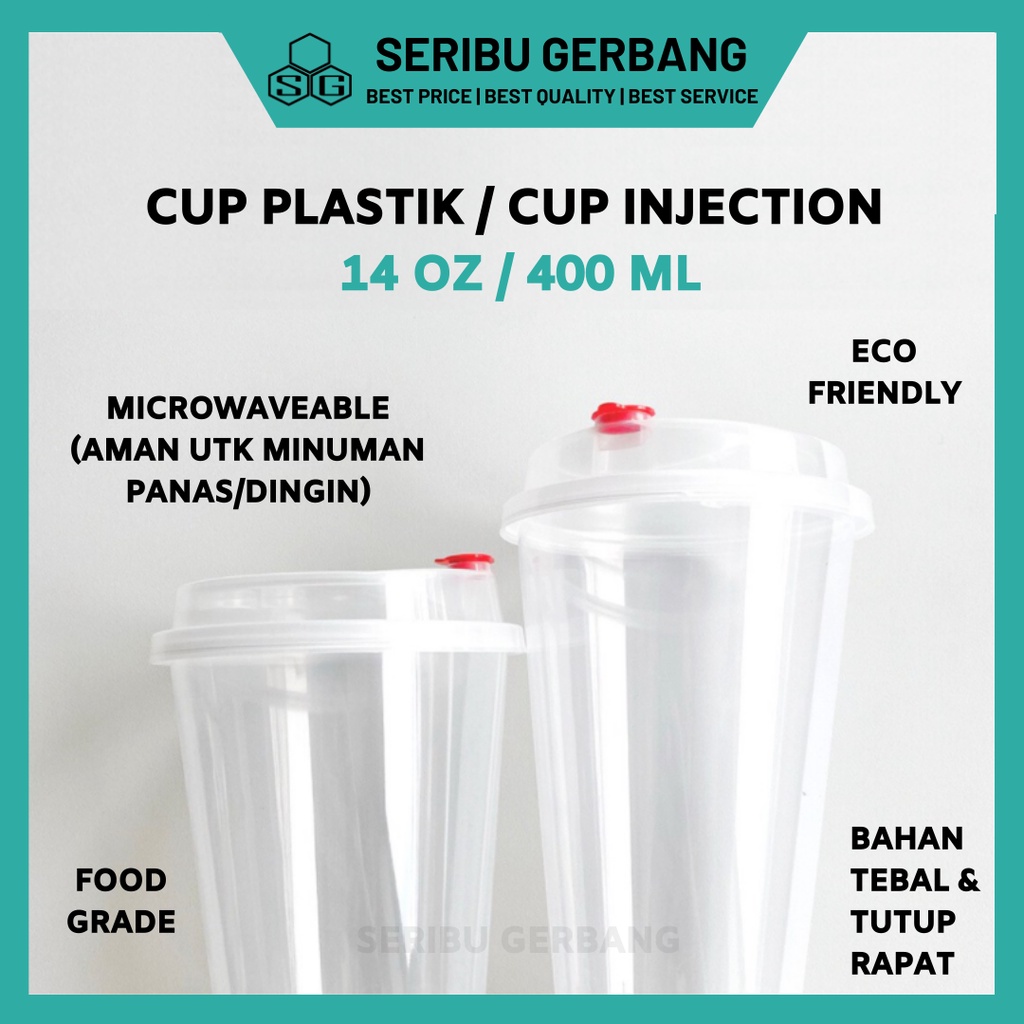 GELAS PLASTIK CUP INJECTION PP 14OZ 14 OZ 400ML BOBA CHEESE TEA TEBAL