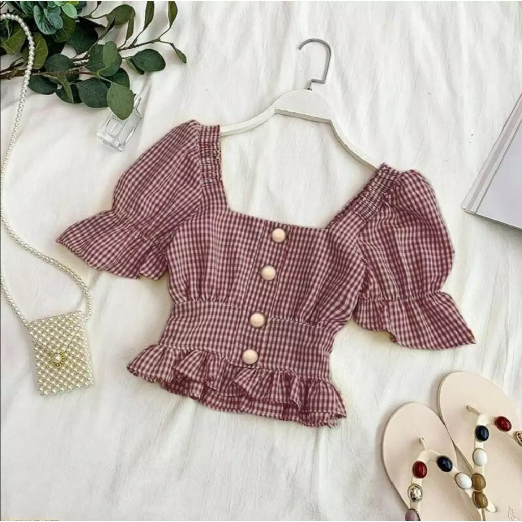 BDG_STYLE(COD) BLOUSE ANINDA kotak//blouse termurah//fashion wanita//atasan terbaru//atasan wanita/