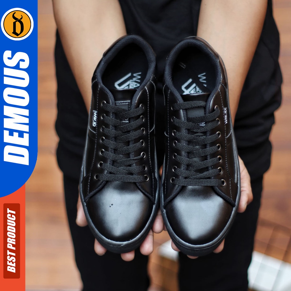 Sepatu Sneakers Pria Sepatu Casual Pria Kulit Pu Sepatu Kerja Kuliah Kondangan Sepatu Hitam Pria DEMOUS GUMO