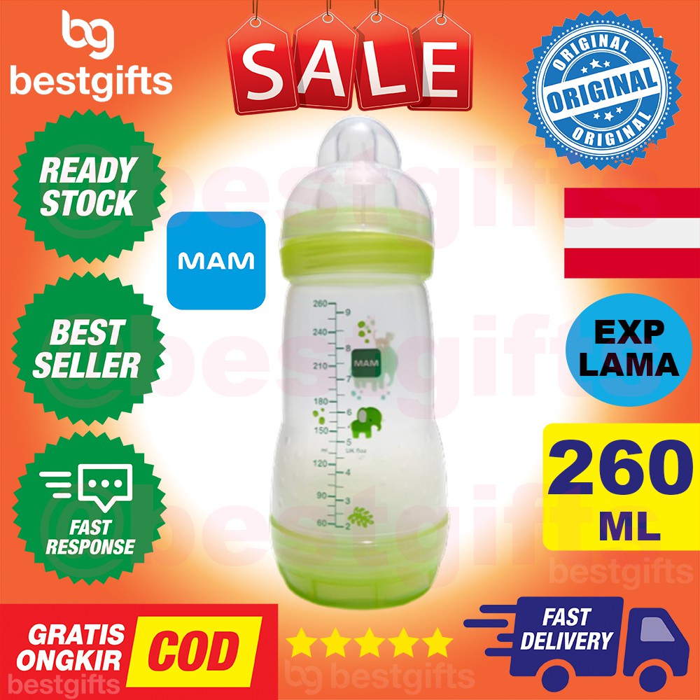 MAM ANTI COLIC MILK BOTTLE 260ML GREY BOTOL SUSU AMAN TAHAN PANAS KOLIK SEDAK DOT BAYI ANAK 260 ML