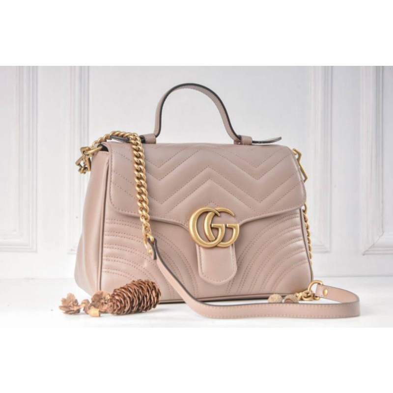 Gucci Marmont Top Handle Matelasse Porcelain Rose Medium
