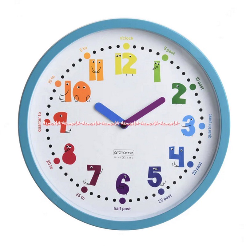 Arthome Jam Dinding Bulat Angka Warna Warni 30cm Wall Clock Grey Abu Abu Blue Colorfull Art Home