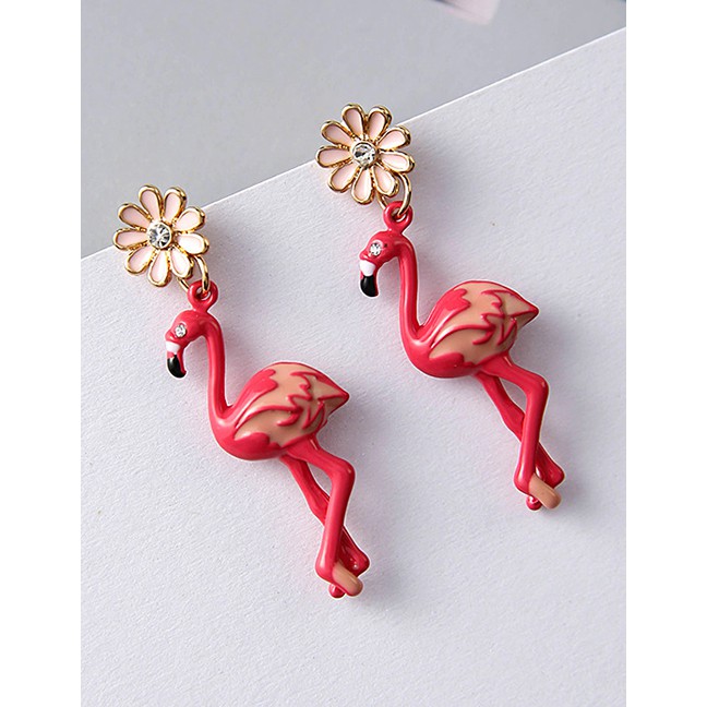 LRC Anting Tusuk Simple Red Flamingo Shape Decorated Earrings