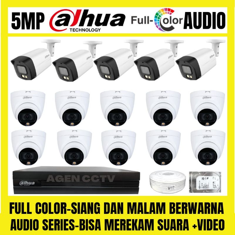 PAKET CCTV DAHUA FULL COLOR 5MP 16 CHANNEL 15 KAMERA AUDIO SERIES COLORVU