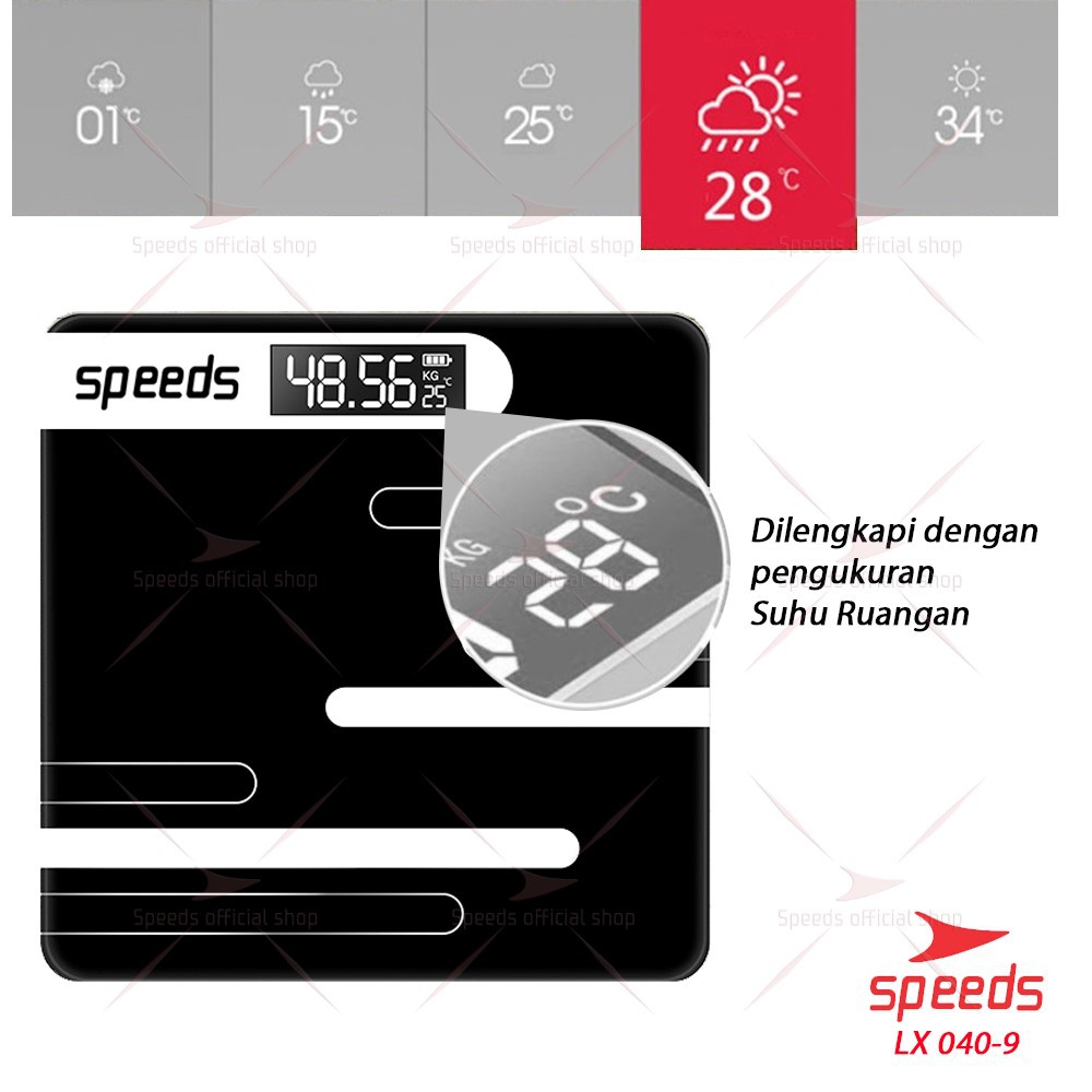 SPEEDS Timbangan Badan Digital 180kg scale kaca Berat Mini Max 040-9