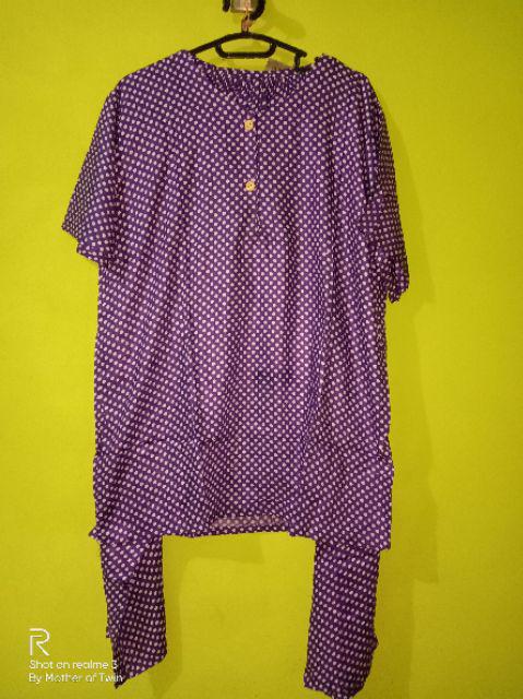 Setelan Lengan Pendek Batik - Motif Polka - Leher Kancing