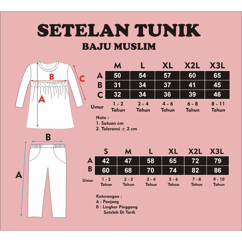 Setelan Baju Muslim Anak Perempuan Tunik Set Gamis Anak Perempuan Dress Anak SuperkidsCloth 1 - 10 Tahun