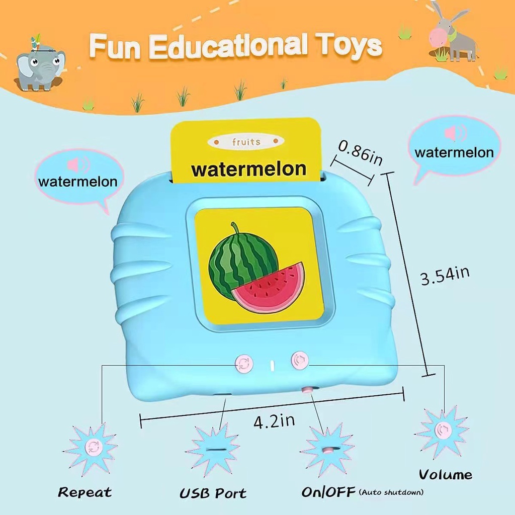 Early Education Bilingual Device Sound Flash Card Toy English  Mainan Flash Card Bersuara Alat Bantu Pengenalan Kosakata Bahasa Inggris English vocabulary recognition aid Flash card reader ZJ01