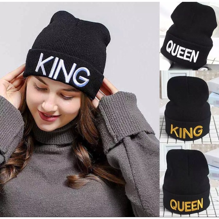 Topi Kupluk Beanie Hat Couple King Queen Kupluk Kekinian