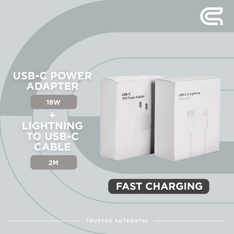 Charger Fast Charging Panjang 2 Meter - Lightning To USB-C Cable 2m &amp; Adaptor 18 Watt