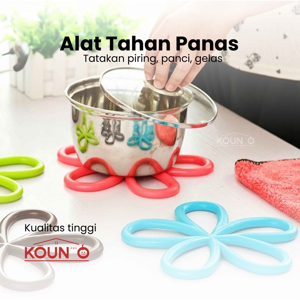 Tatakan Alas Panci Piring Gelas Mangkok Wajan Anti Tahan Panas Silikon Hot Pad Non Slip Mat Flower