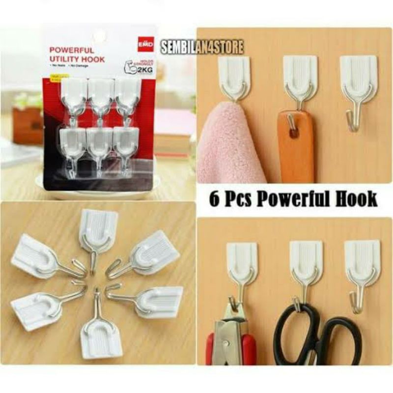 GANTUNGAN HOOK KUAT ISI 6 PCS MULTIFUNGSI - CANTOLAN BAJU TEMPEL DINDING