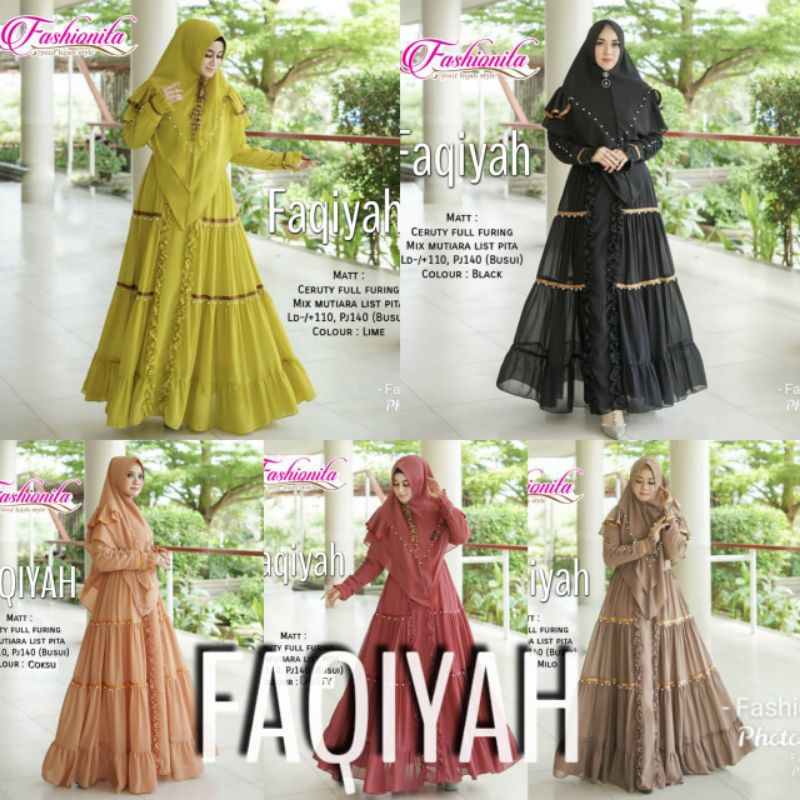 Faqiyah syari | dress full furing | busui dress | gamis busui | gamis full furing by fashionita