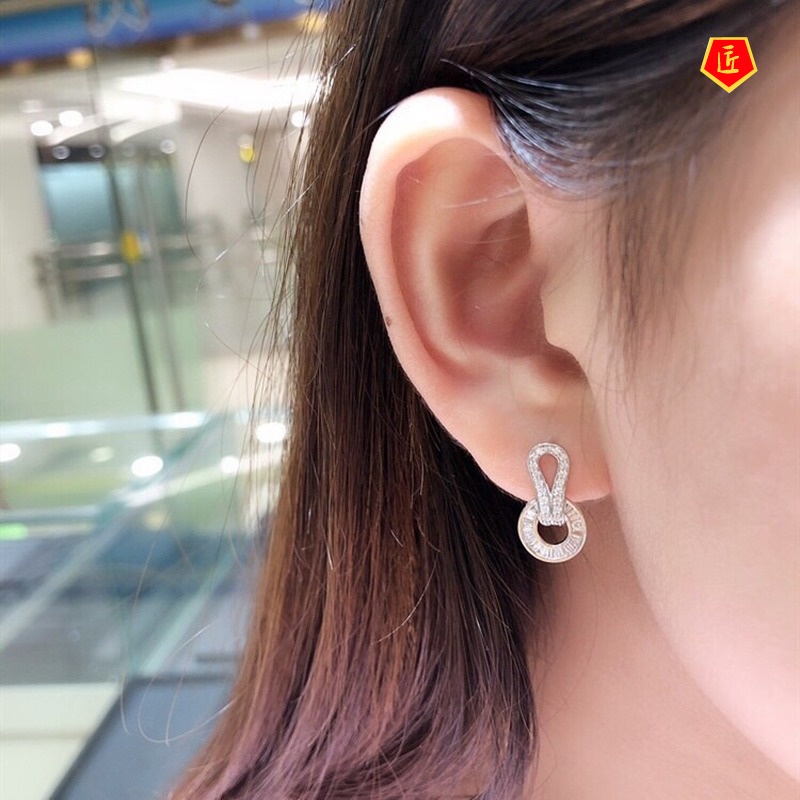 [Ready Stock]18K Platinum Fashion Full Diamond Earrings Women's