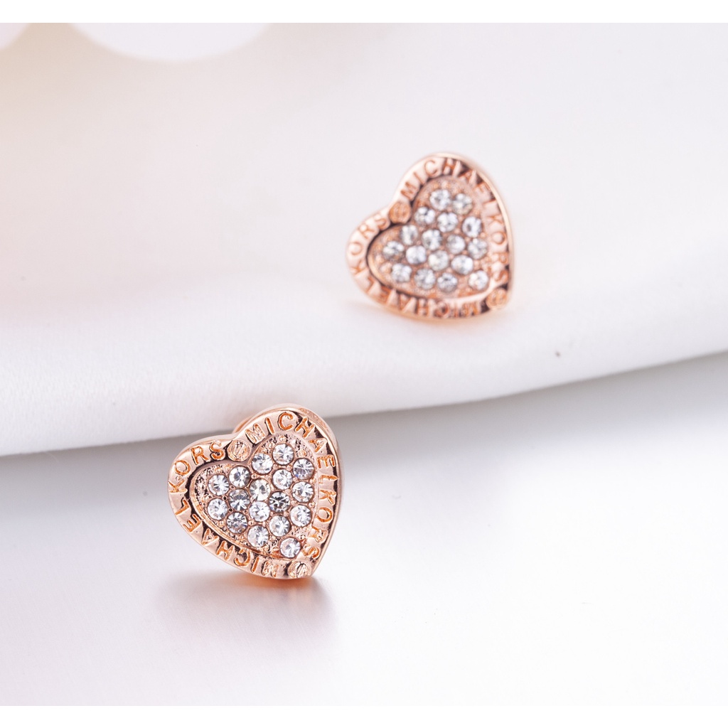 Anting Stud 925 Silver Gold Plated 18k Bentuk Hati Aksen Berlian Penuh Untuk Aksesoris