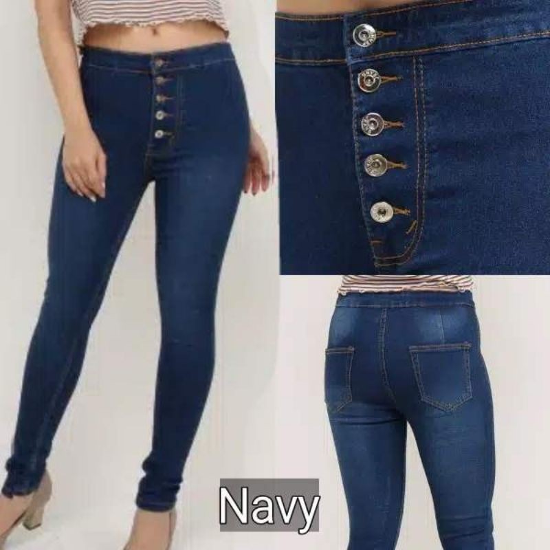 Celana Jeans HW Kancing 5  Boyfriend Wanita Lima Jeans