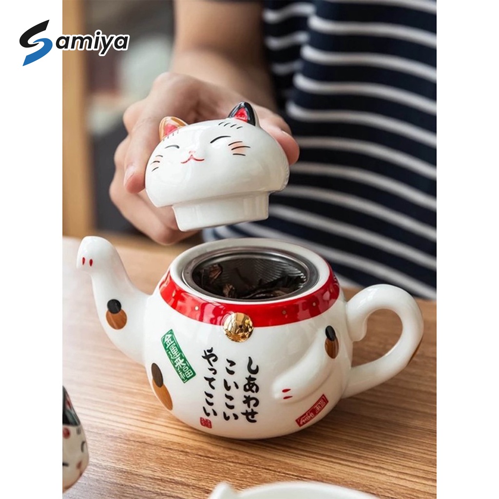 teapot lucky cat ceramic / teko teh kucing / tea pot set cangkir ceramic