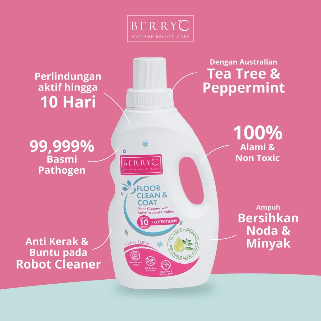 BERRYC-BERRYC FLOOR CLEANER &amp; COAT PEMBERSIH LANTAI MANUAL / ROBOT AUTOMAGTIC PAPERMINTBEBAS BAKTERI 10 HARI - 1LITER