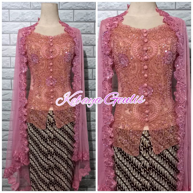 atasan kebaya pesta/ wisuda kebaya nude +longtorso dan selendnag bisa COD