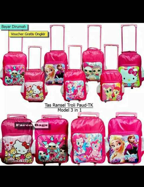 tas ransel anak / tas troli anak perempuan / koper anak tas anak dorong