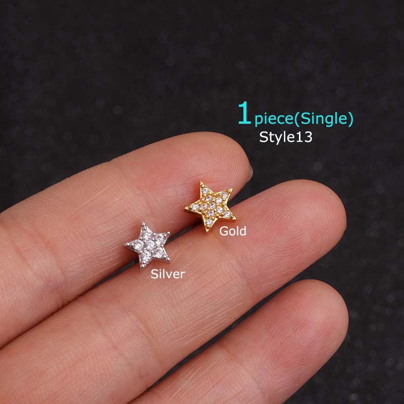 1piece Stianless Steel Helix Pinna Earrings Tragus Cartilage Piercing 16G with Zircon