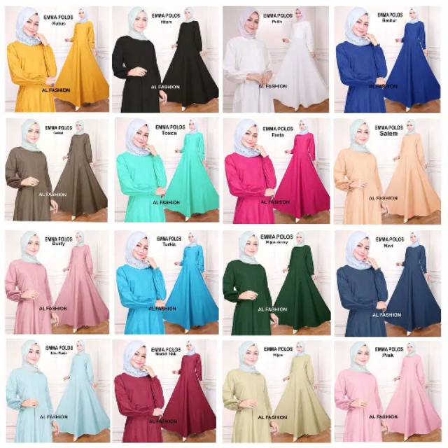 Emma - Gamis LD 100 ukuran S M L Warna Polos Putih hitam dusty navy maroon kubus fanta turkish army