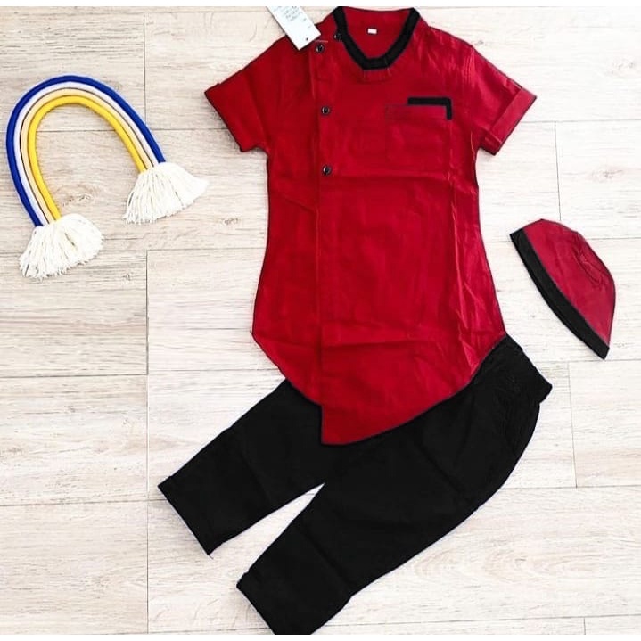 SET KOKO KID MORINO+TOPI / baju Koko anak moscrepe usia 2 3 4tahun / setelan Koko anak laki-laki ox